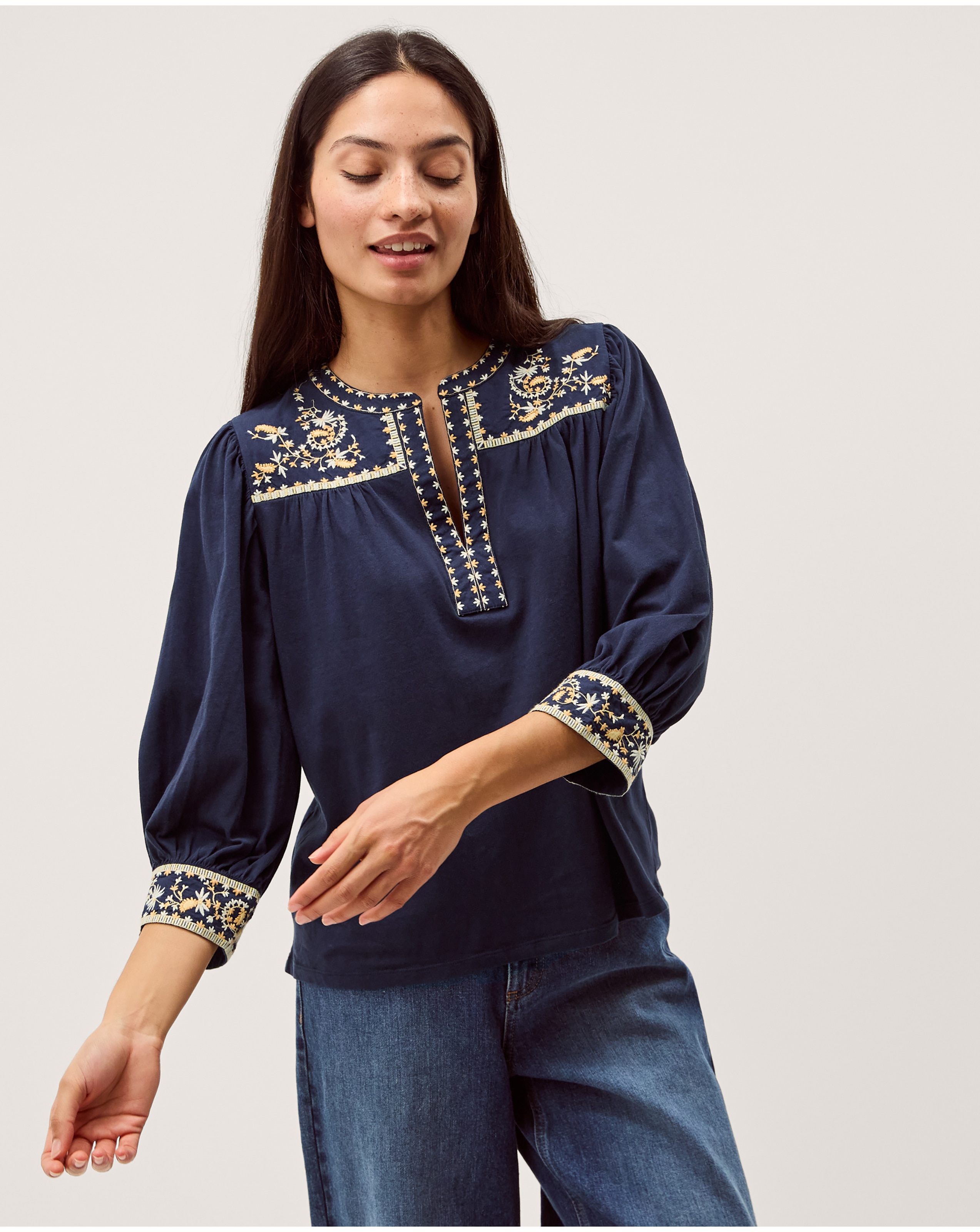 New In - Monsoon Emi Embroidered Jersey Top