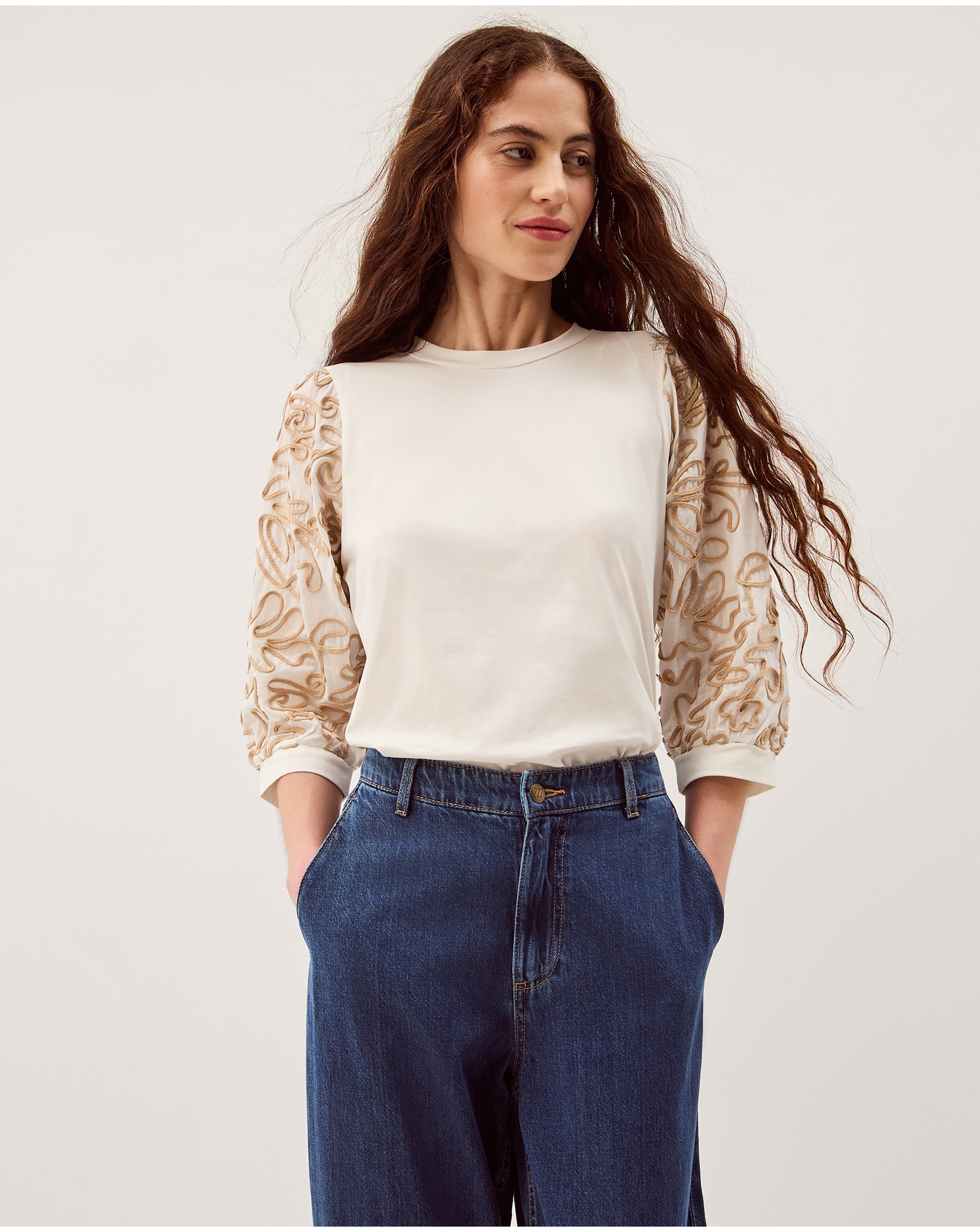 New In - Monsoon Freya Embroidered Sleeve Top