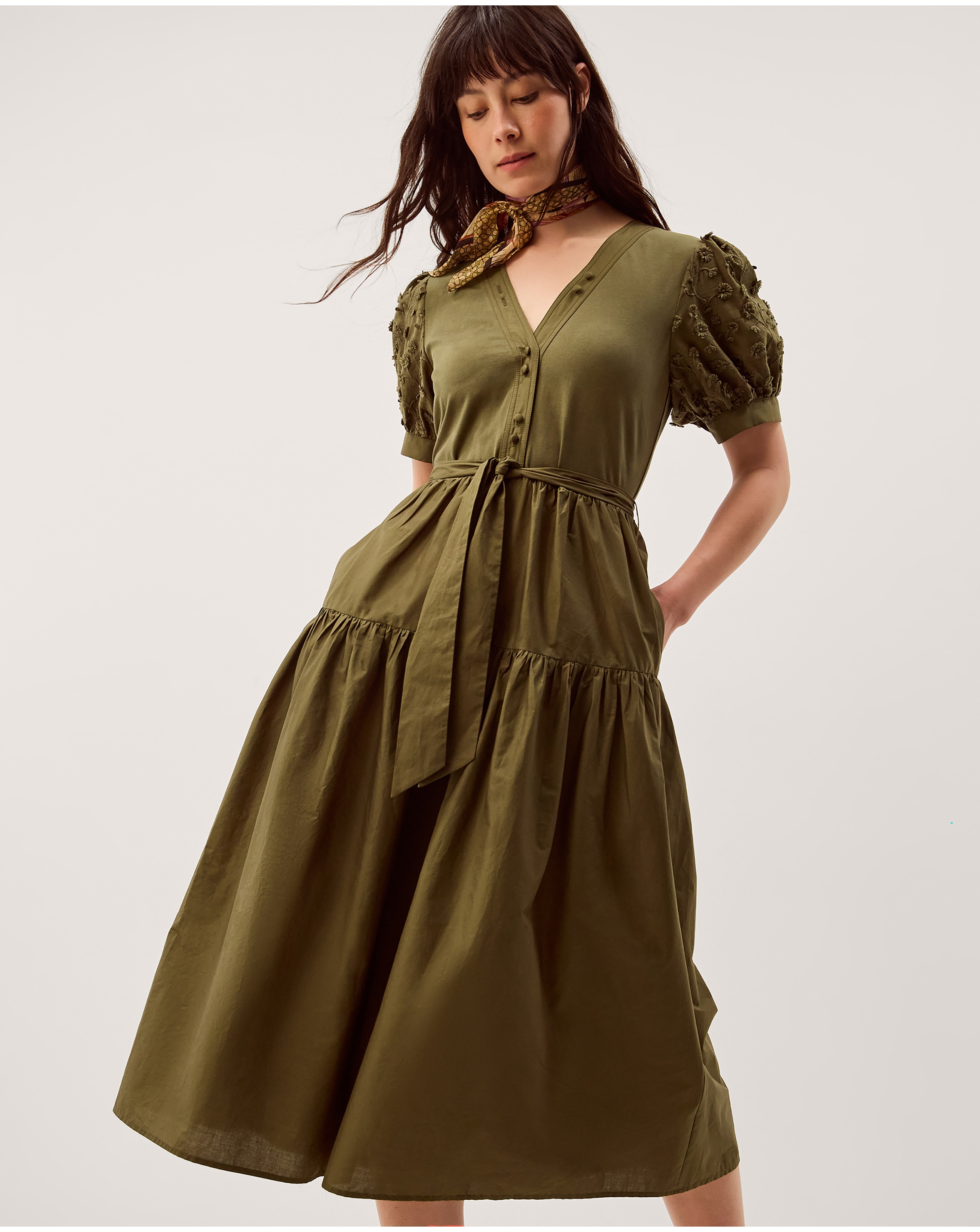 New In - Monsoon Fawn Puff Sleeve Midi Dress