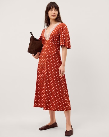 Monsoon Peri Polka Dot Jersey Midi Dress