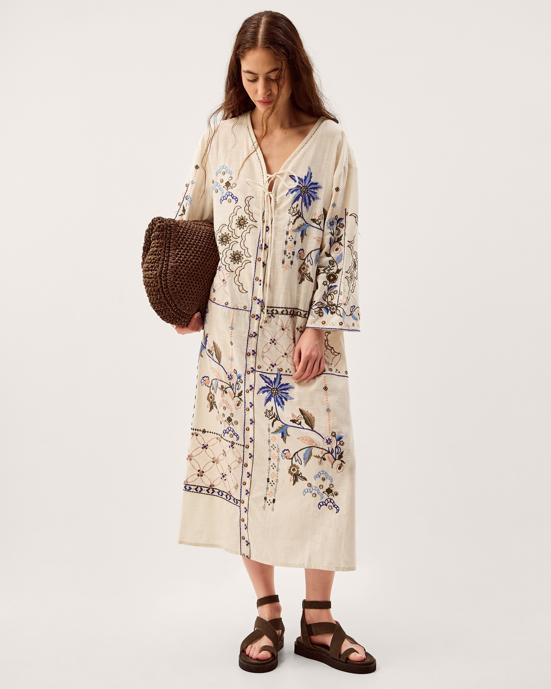 New In - Monsoon Julie Embroidered Midi Kaftan