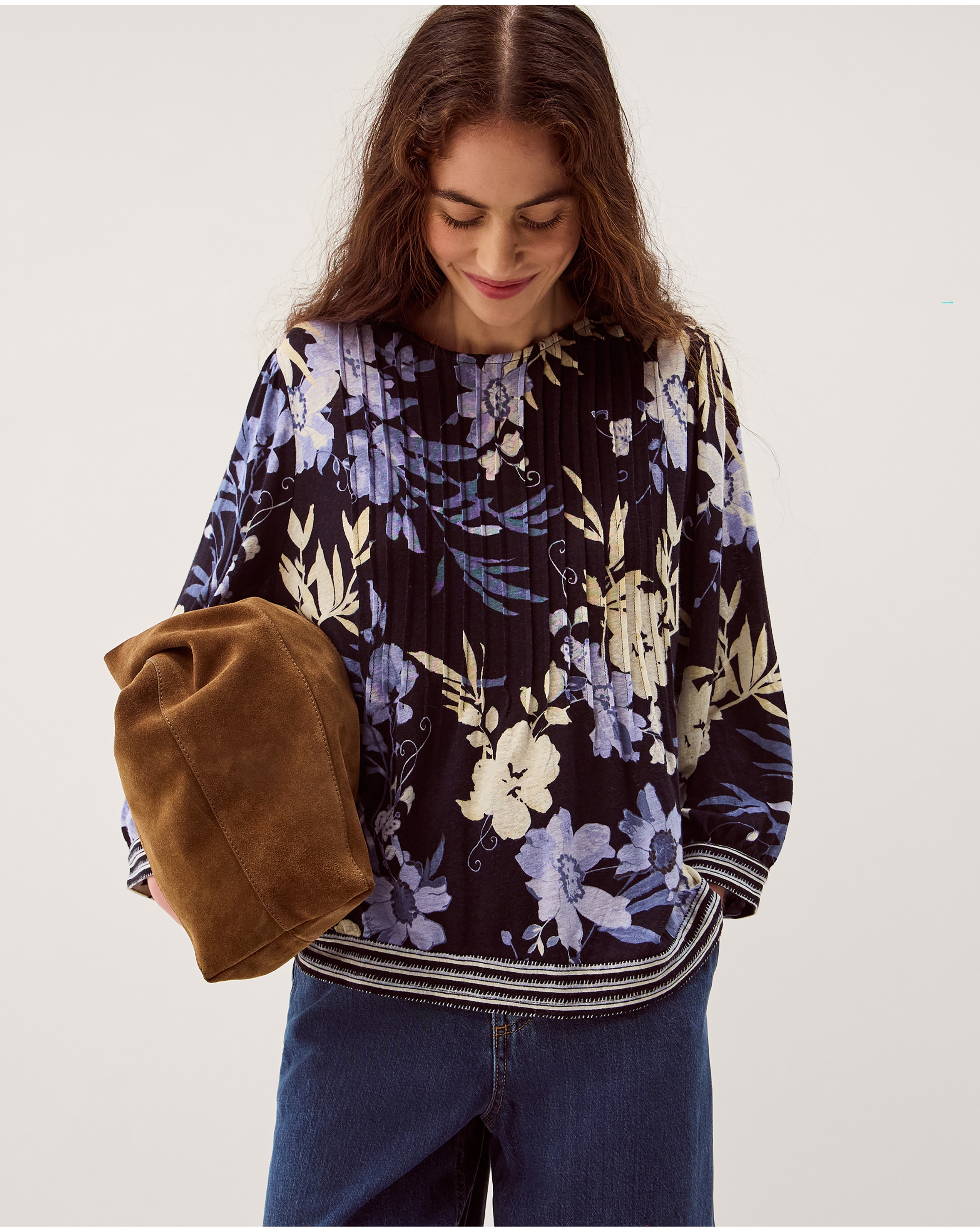 New In - Monsoon Nicolette Floral Linen Blend Top