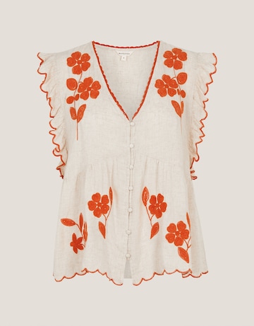 Monsoon Rhea Embroidered Linen Blend Top