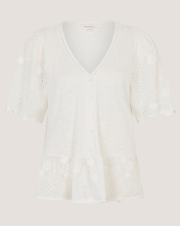 Monsoon Freya V-Neck Floral Broderie Top
