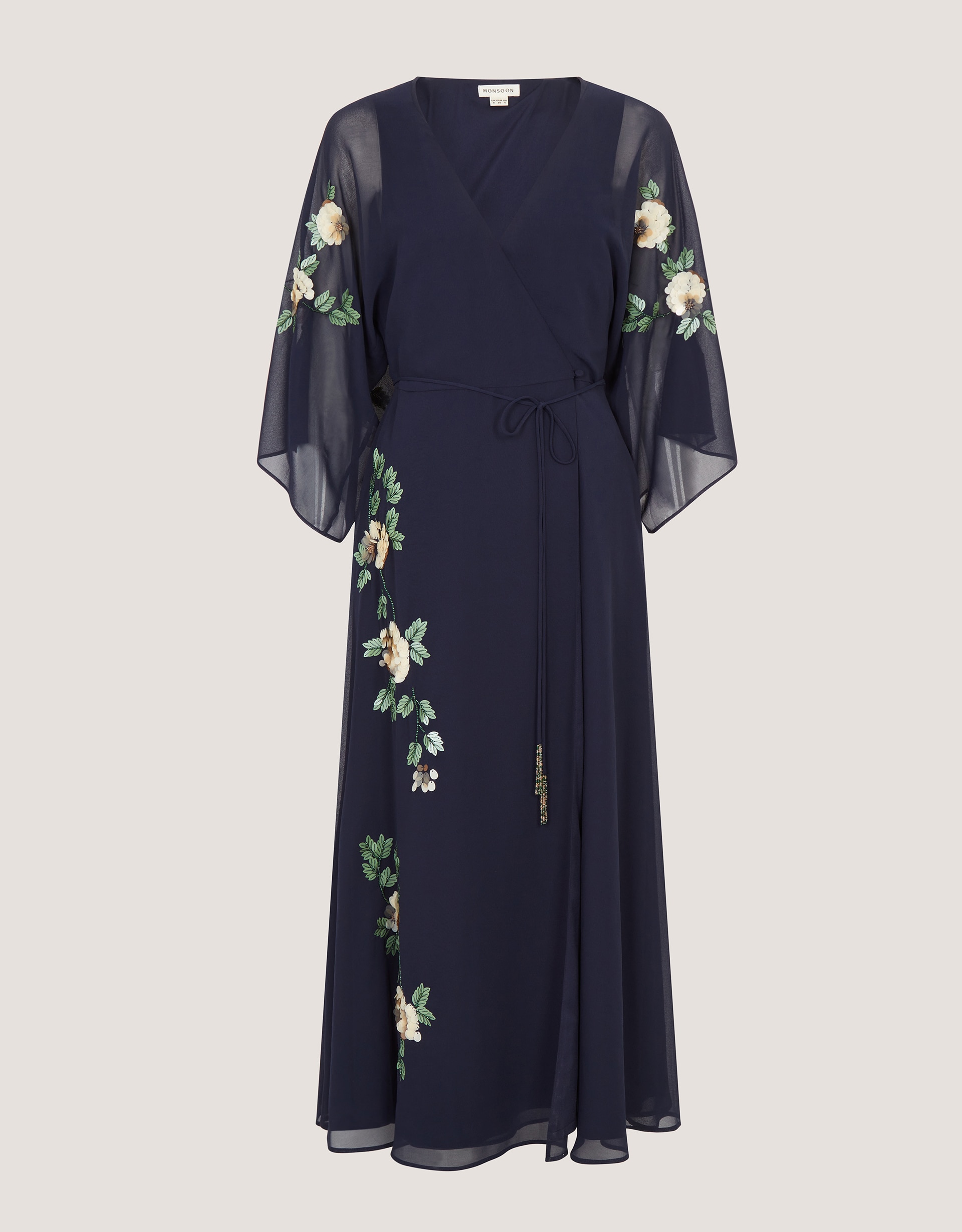 Monsoon Clara Floral Embellished Midi Wrap Dress