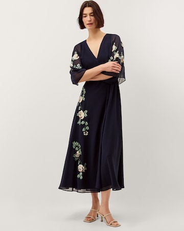 Monsoon Clara Floral Embellished Midi Wrap Dress