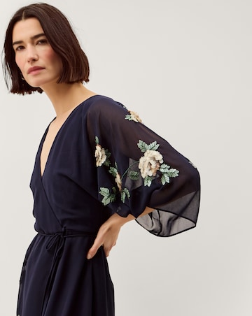 Monsoon Clara Floral Embellished Midi Wrap Dress