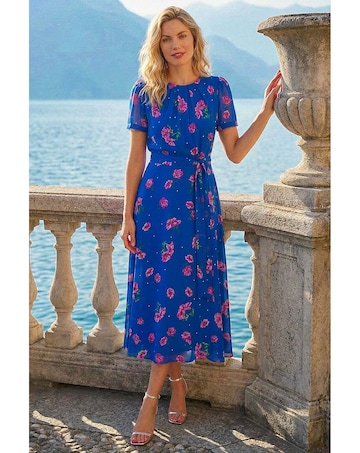 Roman Floral Pleated Chiffon Dress
