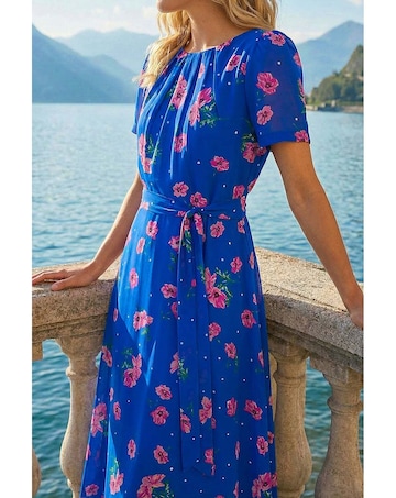 Roman Floral Pleated Chiffon Dress