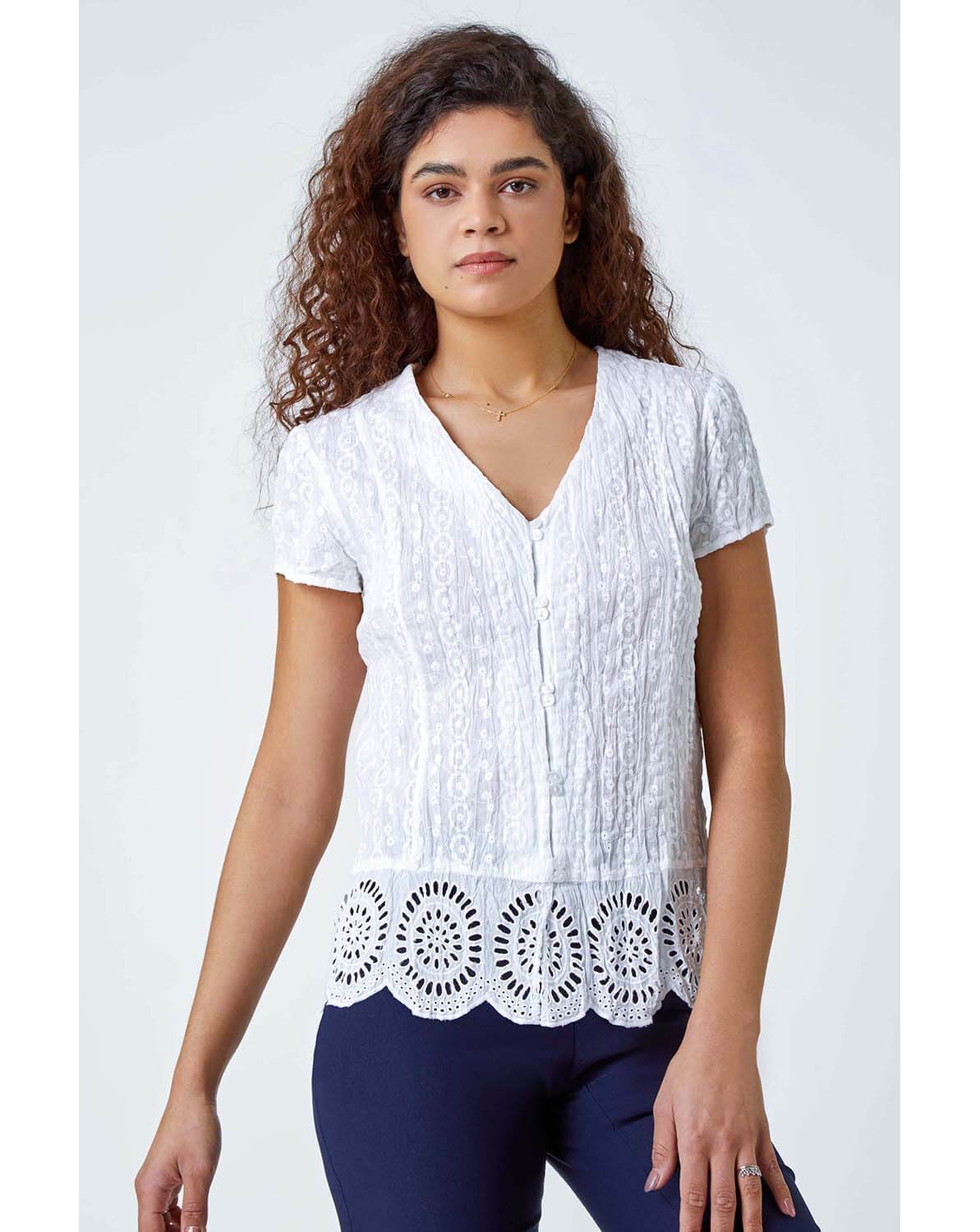 New In - Roman Cotton Embroidered Crinkle Blouse