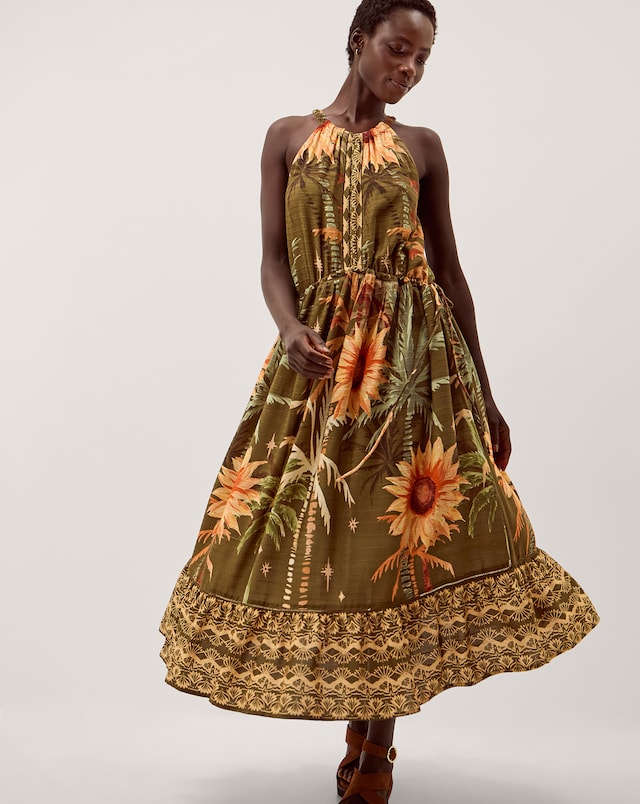 Monsoon Fallon Tropical Print Midi Dress