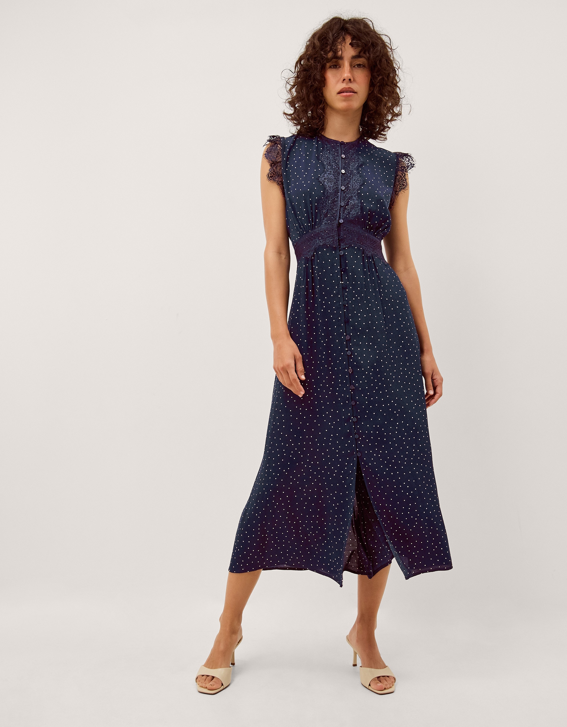 New In - Monsoon Cleo Lace Polka Dot Midi Dress