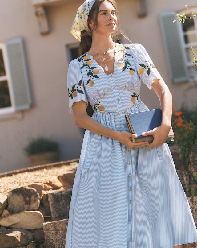 Monsoon Marisol Lemon Stripe Midi Dress