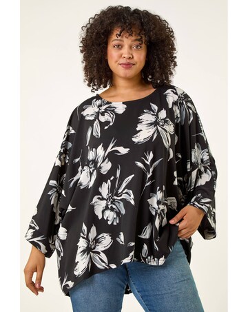 Roman Curve Floral Print Stretch Top