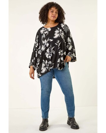 Roman Curve Floral Print Stretch Top