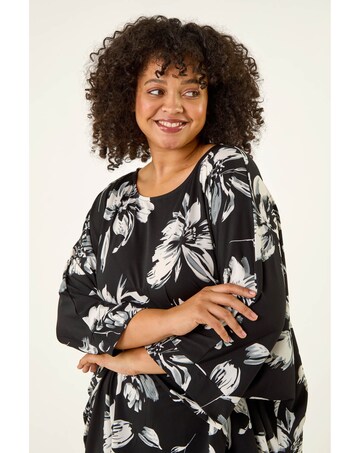 Roman Curve Floral Print Stretch Top