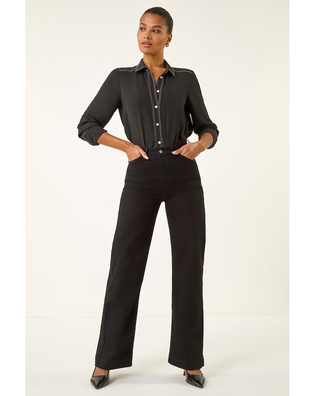 Roman Wide Leg Stretch Denim Jeans