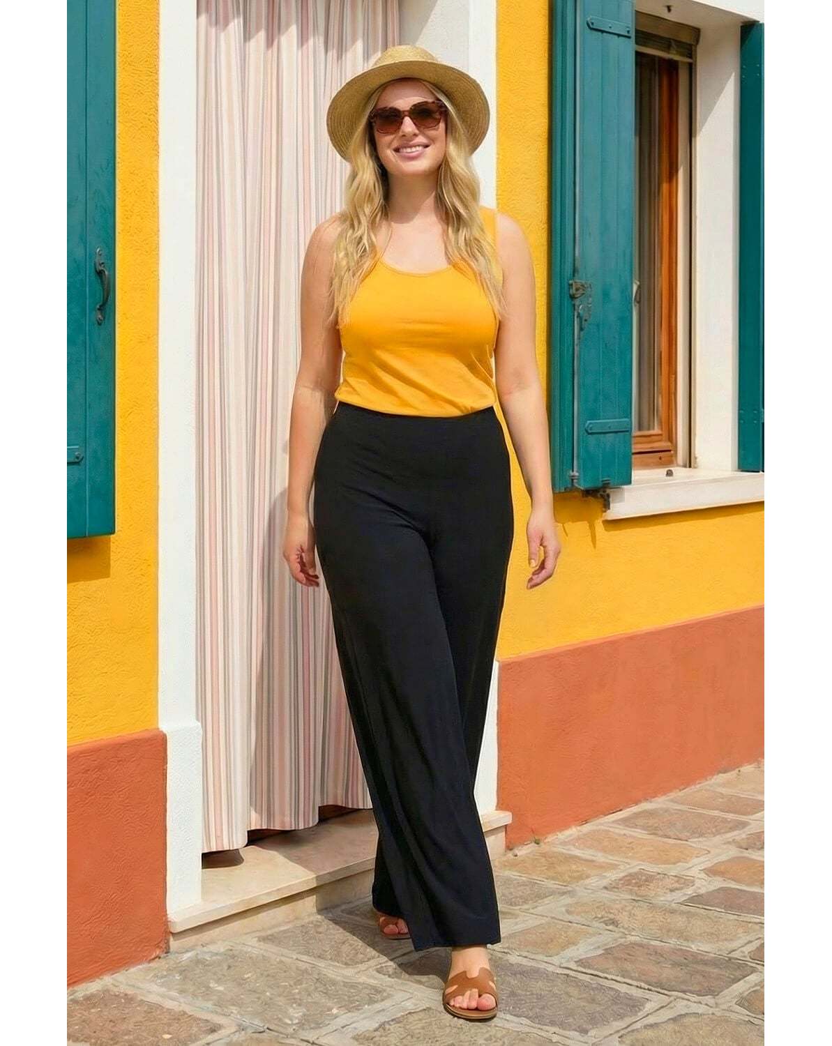 New In - Roman Curve Elastic Waist Wide Trousers