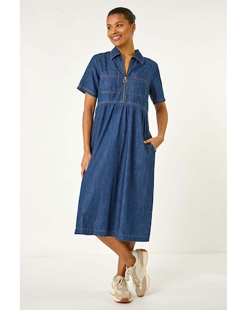 Roman Denim Zip Midi Dress