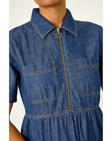 Roman Denim Zip Midi Dress