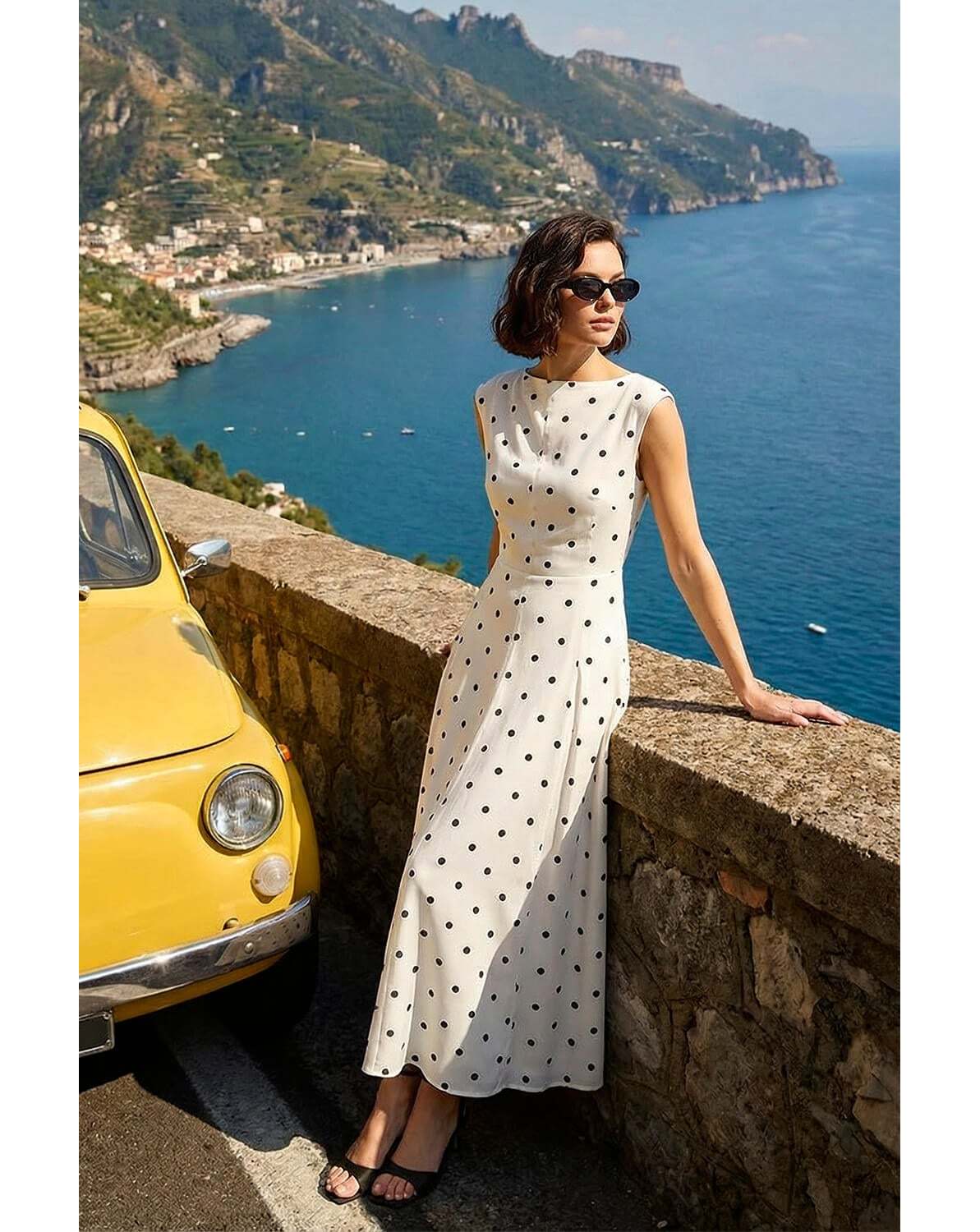 New In - Roman Polka Dot Boat Neck Dress