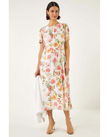 Roman Floral Chiffon Pleated Dress