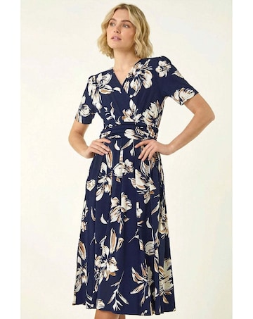 Roman Floral Wrap Midi Dress