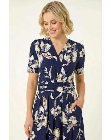 Roman Floral Wrap Midi Dress
