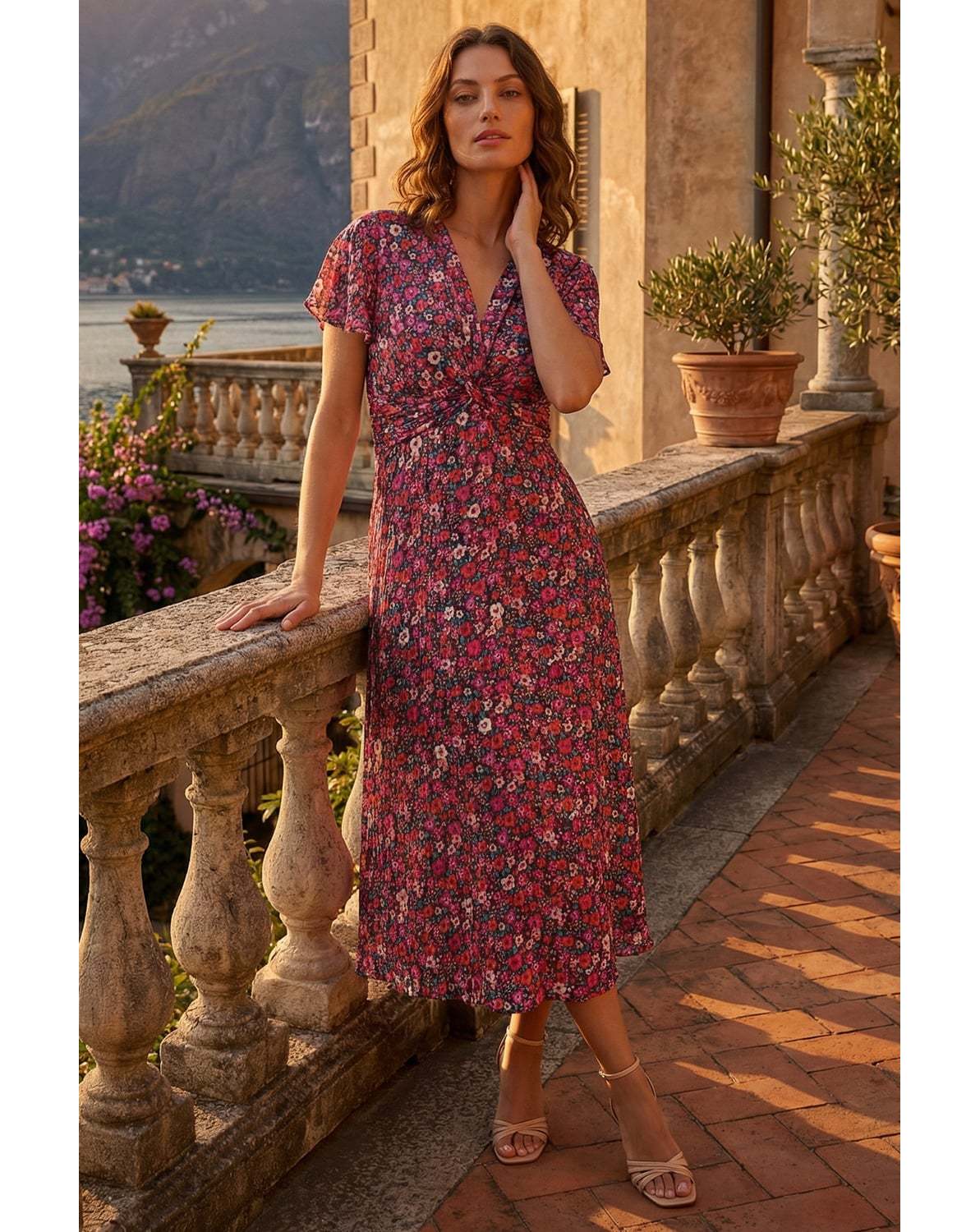 New In - Roman Petite Floral Twist Midi Dress