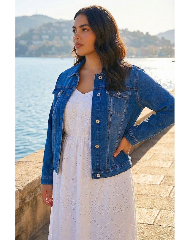 Roman Curve Cotton Denim Jacket