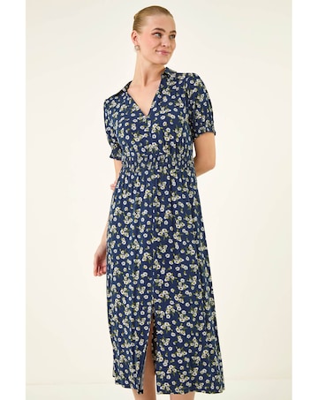Roman Ditsy Print V-Neck Midi Dress