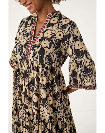 Roman Floral Print Border Maxi Dress