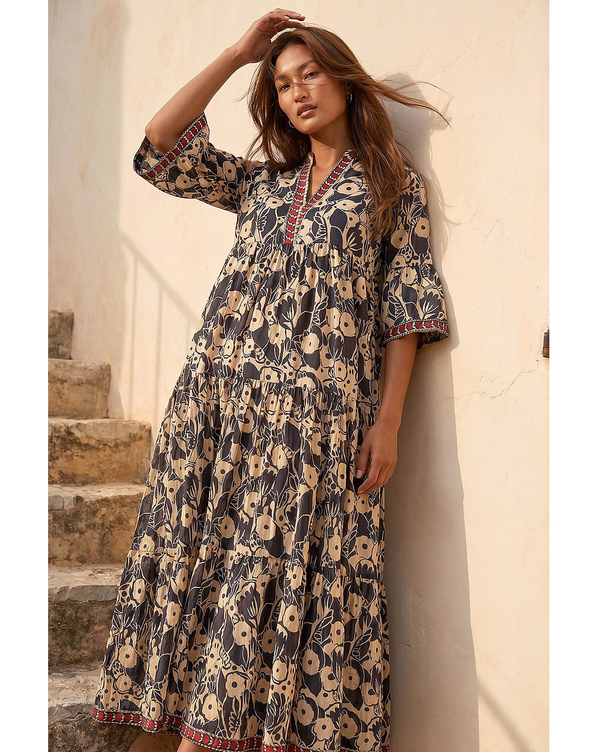 Roman Floral Print Border Maxi Dress