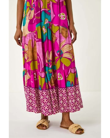 Roman Boho Floral Print Smock Maxi Dress
