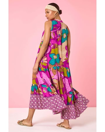 Roman Boho Floral Print Smock Maxi Dress