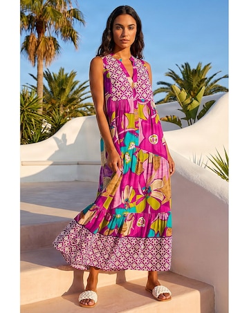 Roman Boho Floral Print Smock Maxi Dress
