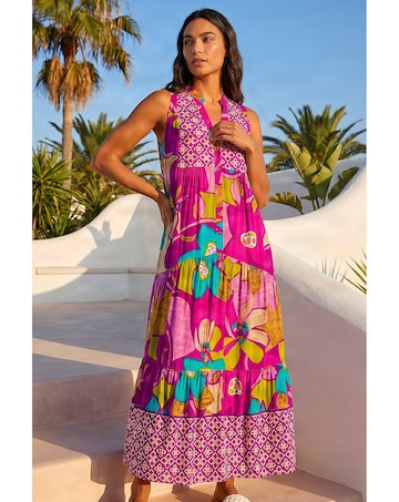 Roman Boho Floral Print Smock Maxi Dress