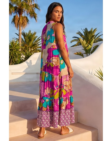 Roman Boho Floral Print Smock Maxi Dress
