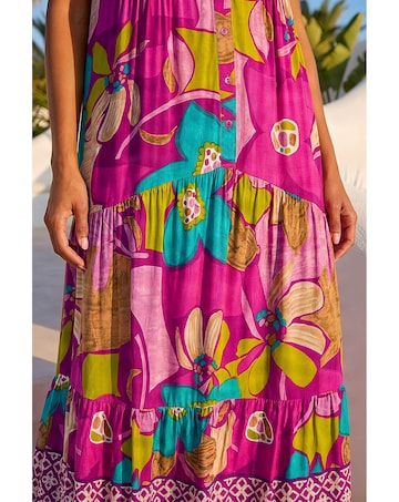 Roman Boho Floral Print Smock Maxi Dress