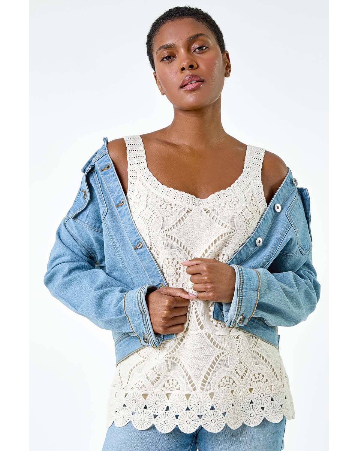 New In - Roman Cotton Crochet Knit Vest Top