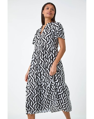 Roman Geometric Print Tiered Midi Dress