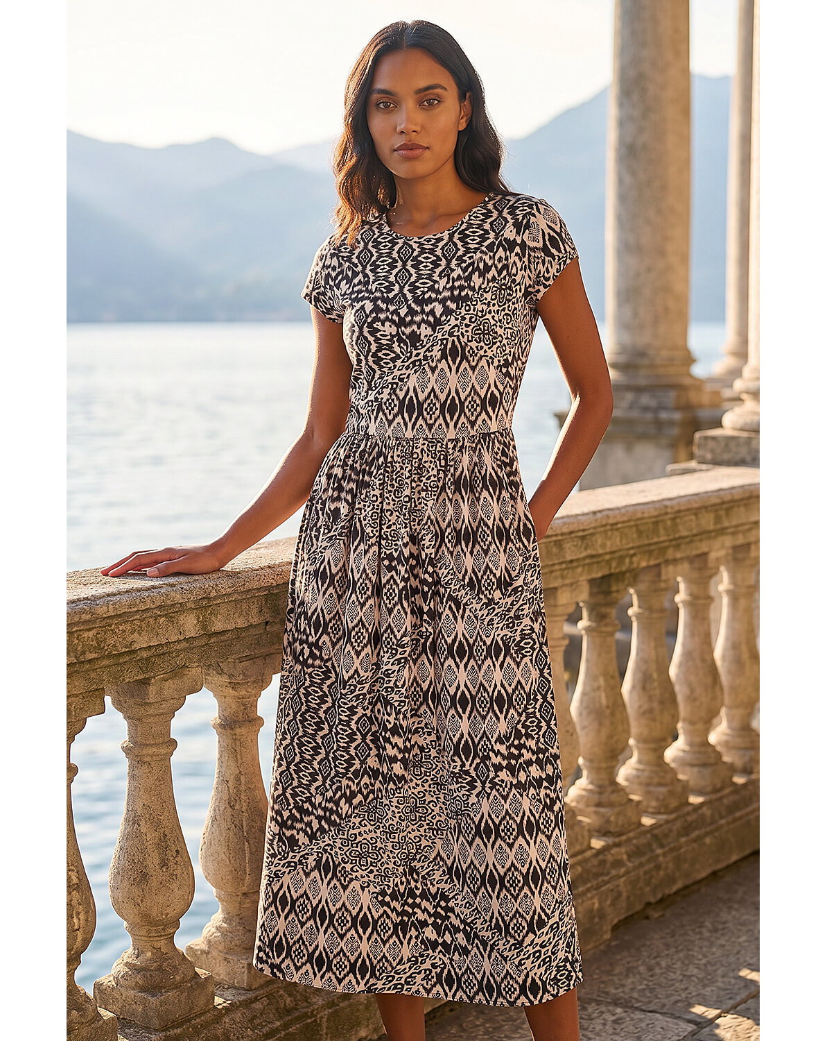 Roman Abstract Print Midi Dress