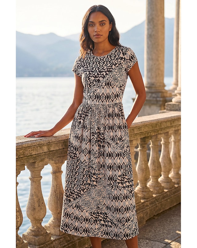 Roman Abstract Print Midi Dress