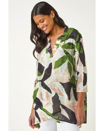 Roman Leaf Print Wrap Front Tunic Top