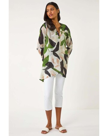 Roman Leaf Print Wrap Front Tunic Top