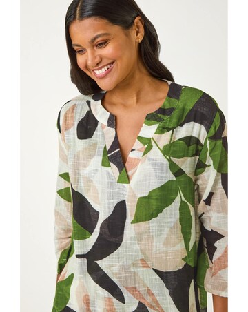 Roman Leaf Print Wrap Front Tunic Top