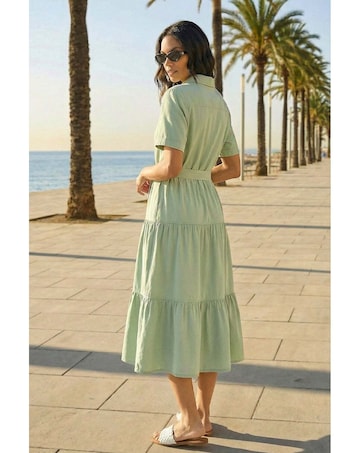 Roman Button Detail Tiered Midi Dress