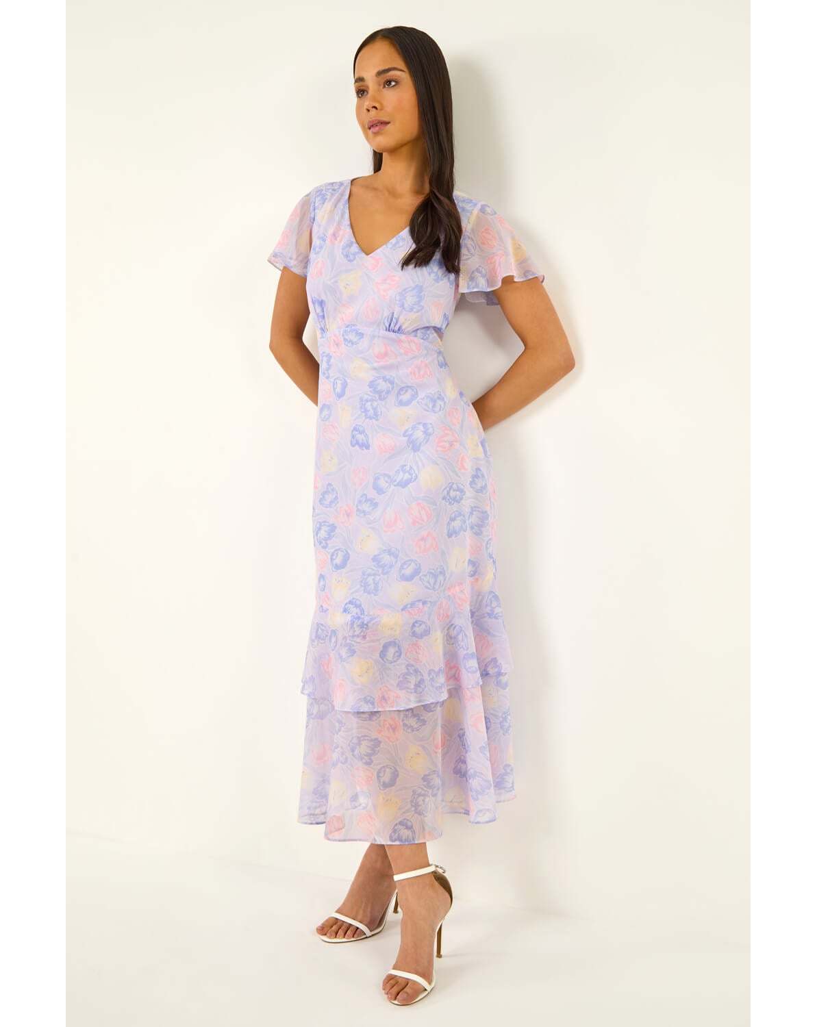 New In - Roman Petite Floral Frill Midi Dress