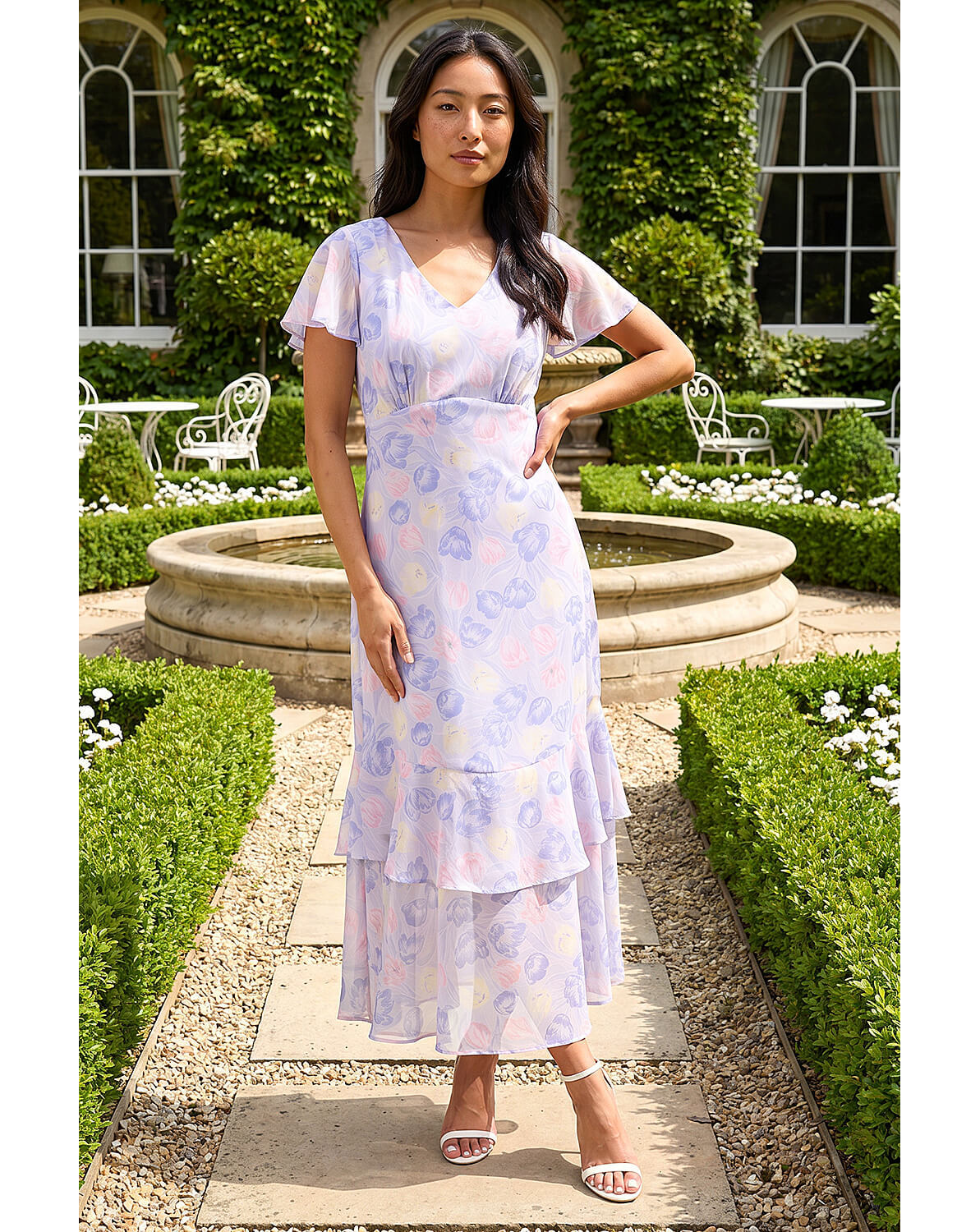 Roman Petite Floral Frill Midi Dress