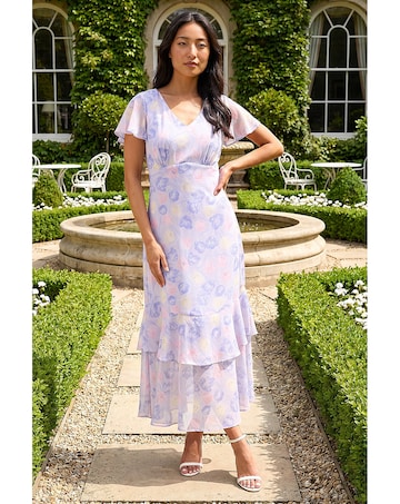 Roman Petite Floral Frill Midi Dress